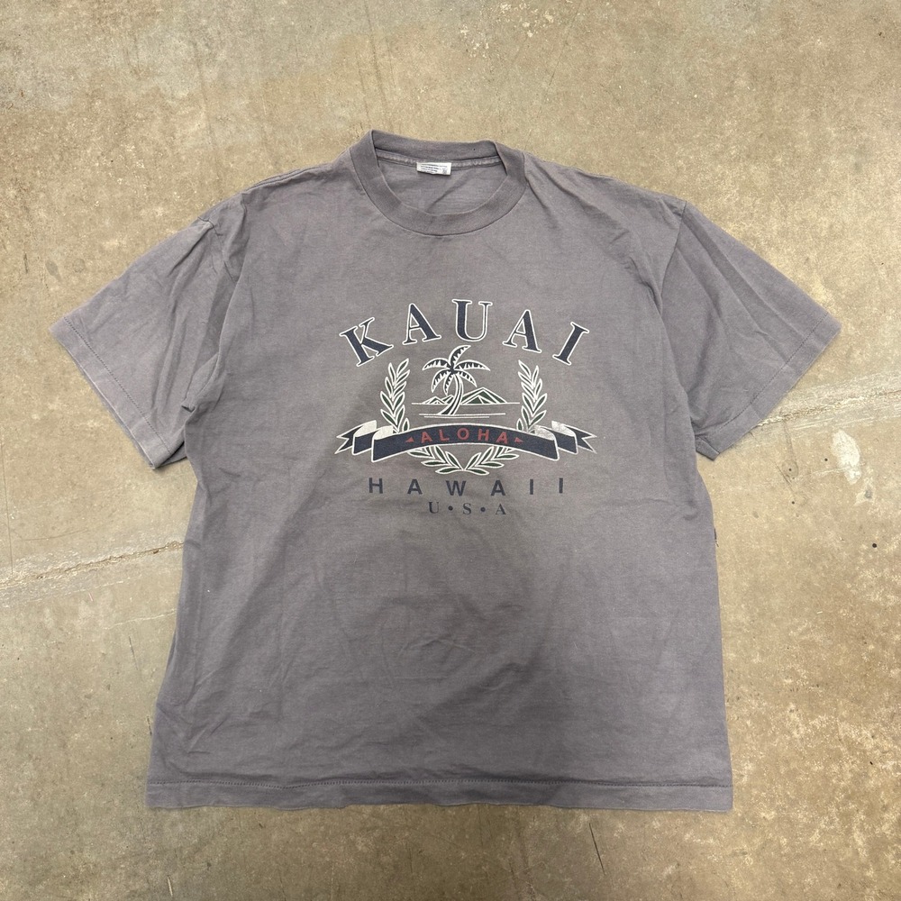 Vintage 90s Kauai Hawaii Aloha T Shirt Sof Tee Jays Grey Single Stitch XL USA